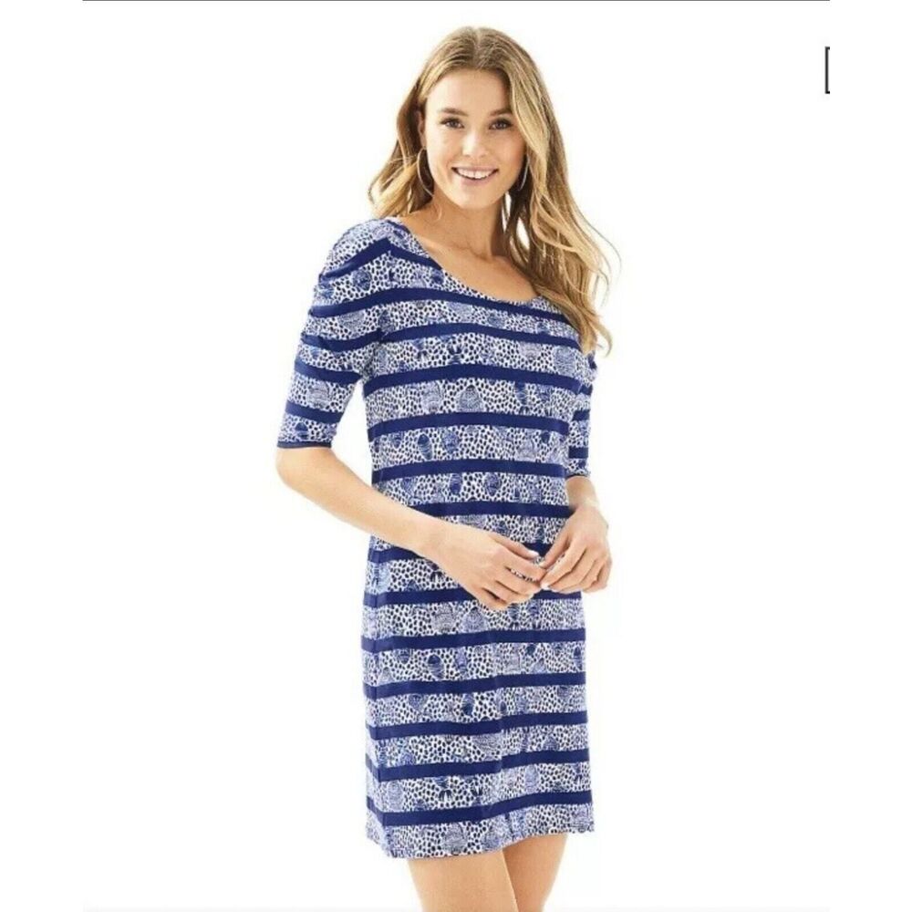 Lilly Pulitzer La Jolla Dress High Tide Navy Heart Sole Stripe S